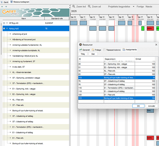 Resourcediagram and assignments dialog