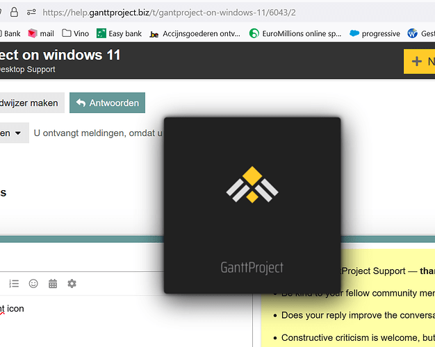 2023-01-09 18_29_00-Gantproject on windows 11 - GanttProject Desktop Support - GanttProject Support